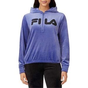 Fila- Women's Blue/Purple Velour Quarter Zip Hoodie, Size Large